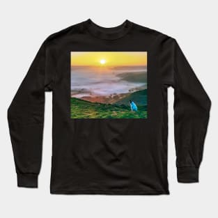 A dog watching the sunrise on Mam Tor, Derbyshire, UK Long Sleeve T-Shirt